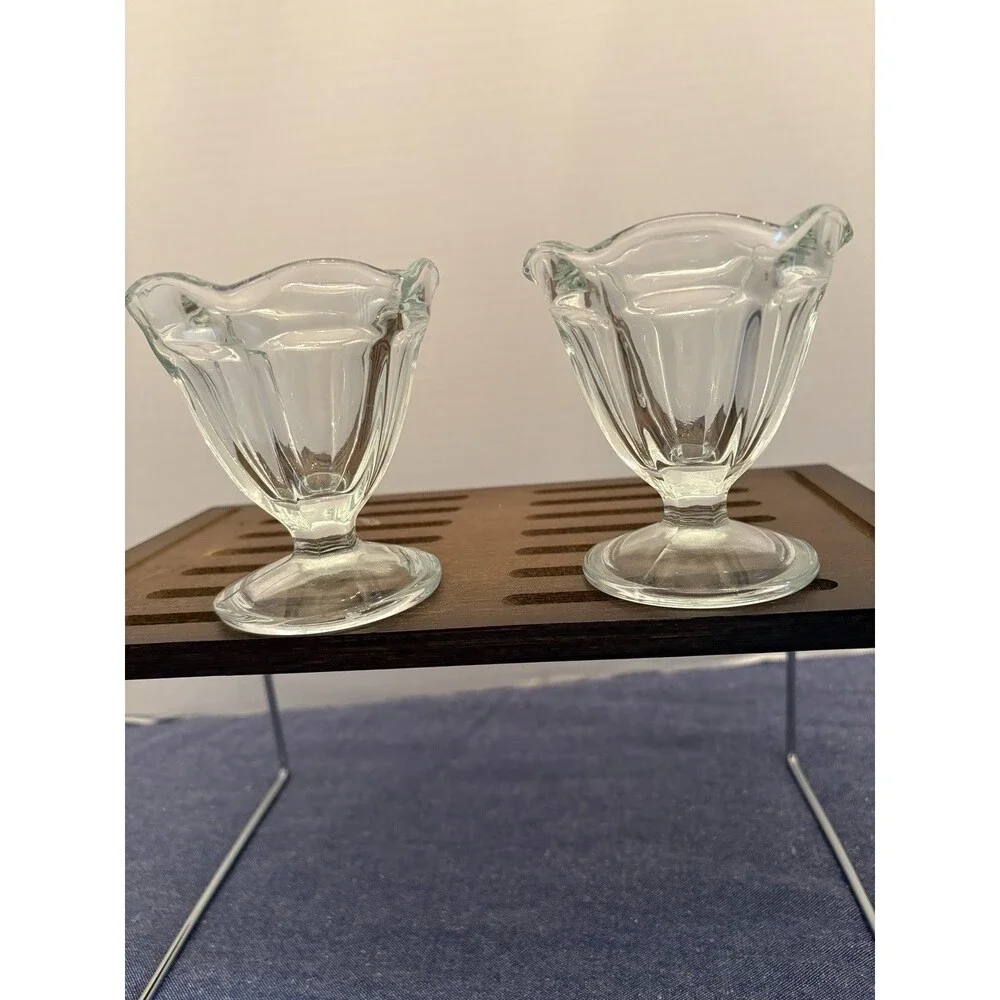 Two Vintage Anchor Hocking Clear Glass Footed Sherbet or Dessert Glasses.